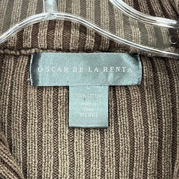 Oscar De La Renta Cotton Taupe Quarter Zip Sweater Size Large - Picture 1 of 6